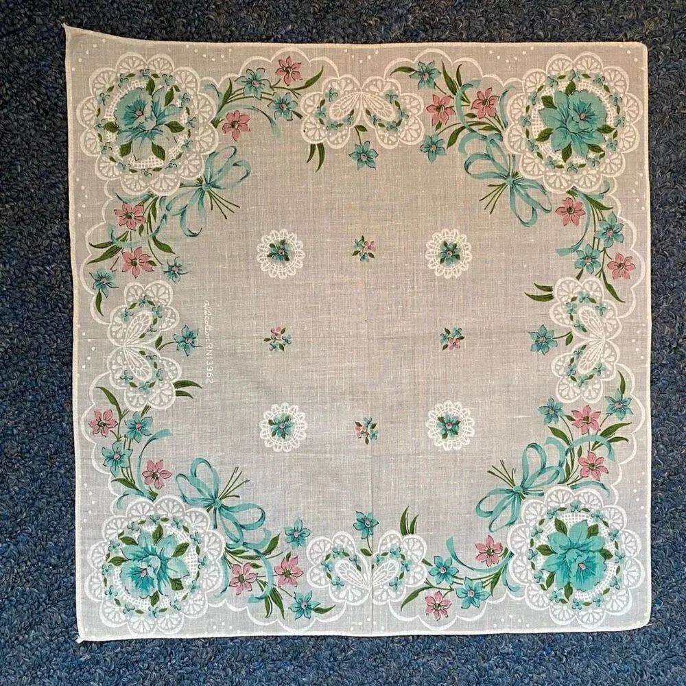 All Cotton vintage floral print handkerchief 12.5”x12”